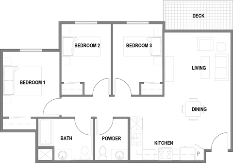 The Bluffs at 44th 3 bedroom 1.5 bath 955-990sf